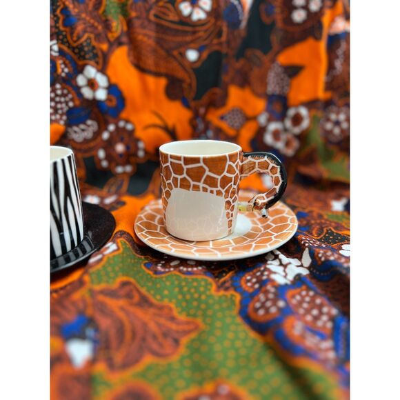 Safari Animal Zebra Giraffe 4 Piece Espresso Cups and Saucers Set - Picture 3 of 9